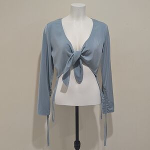 Forever 21 Sky Blue Tie-Front Crop Top